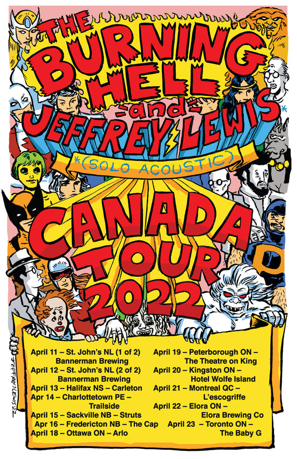 2022 Canada Tour poster, Jeffrey Lewis w/ The Burning Hell