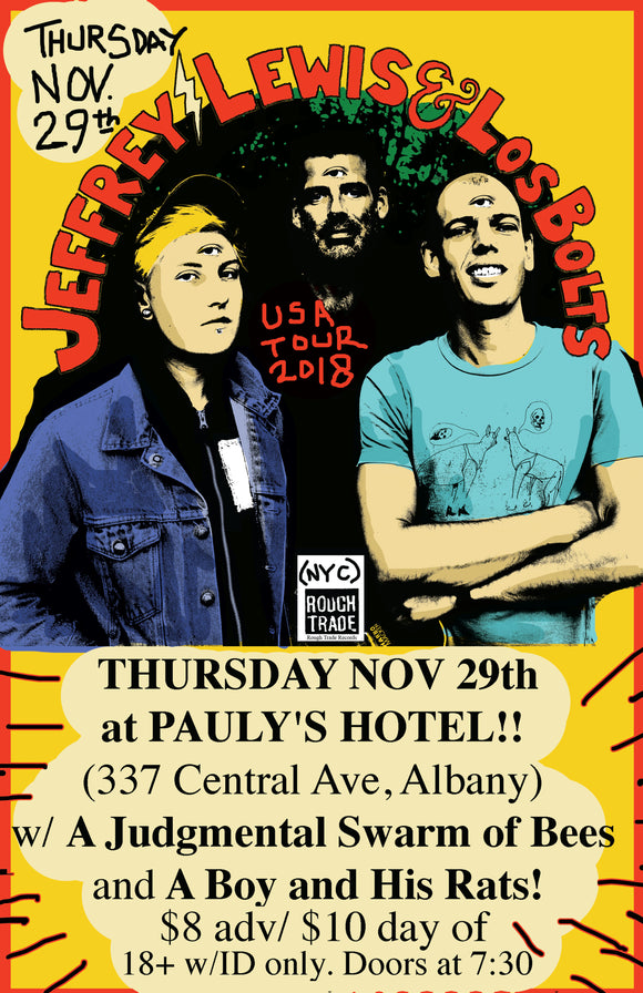 2018 poster, Jeffrey Lewis gig in Albany NY